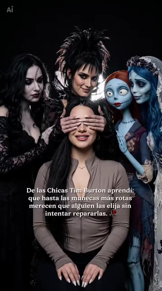 How to Make a Tim Burton Girls: Sit with the Gothic Dolls in One AI Photo on RemixMeme